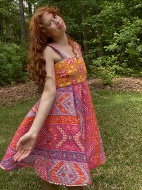 Quilted Mini Dress in Pink & Orange designed by ADORA